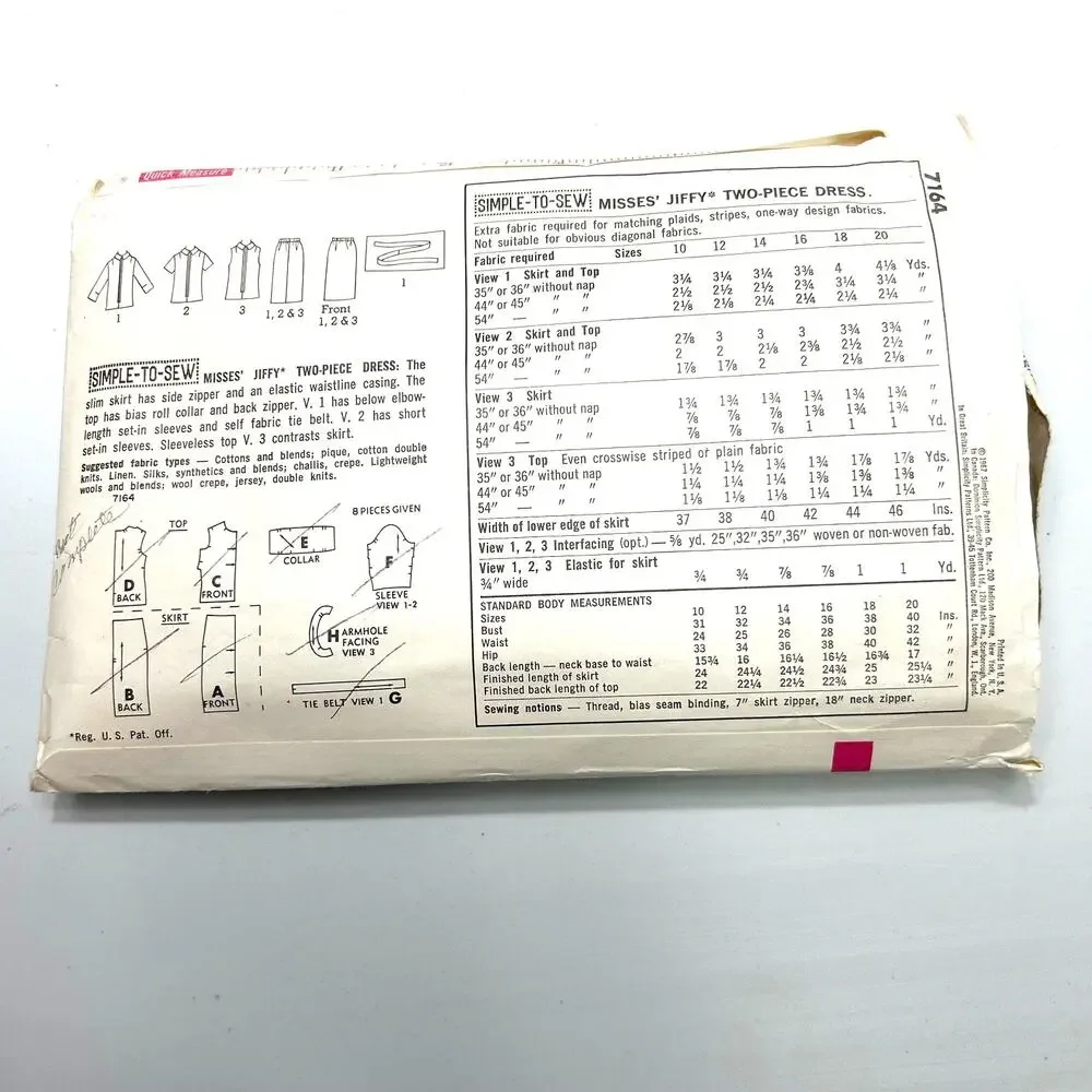 Simplicity Vintage 1960's Pattern #7164 Misses Jiffy‎ 2 Piece Dress